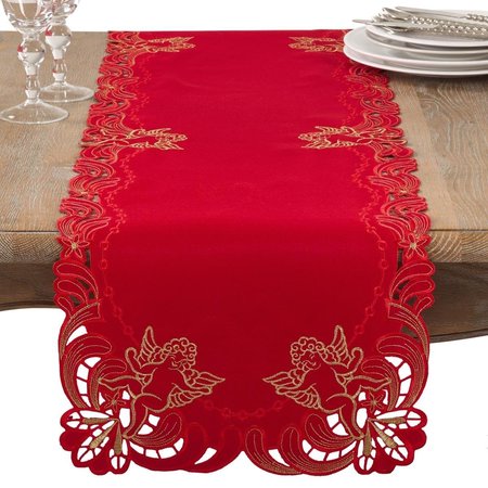 SARO LIFESTYLE SARO  16 x 72 in. Rectangle Embroidered Angel Cherub Design Christmas Table Runner  Red 412.R1672B